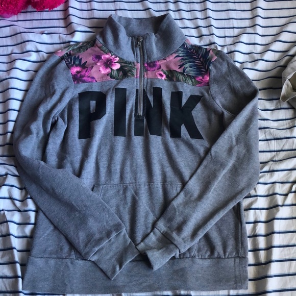 VS PINK Floral Quarter-Zip Sweatshirt - Picture 1 of 6